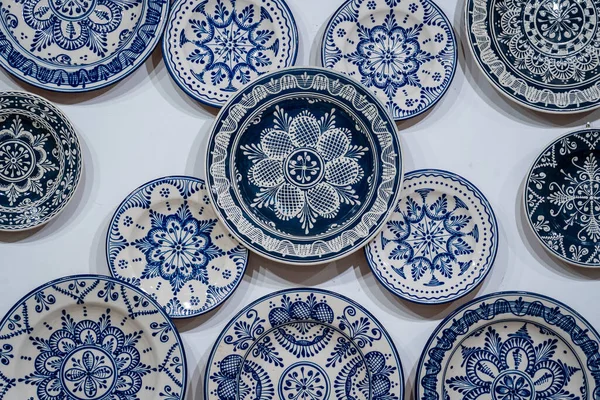 Traditional Hungarian Porcelain Handmade Blue Paint White Wall Street Market — Stock Photo, Image