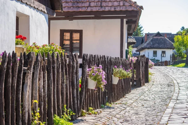 Old Rural House Yard Flowers Ethnographic Village Holloko Hungary Unesco — Stock Photo, Image