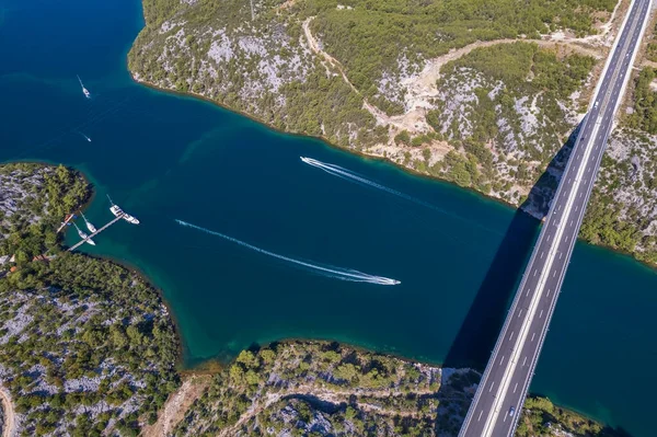 Flying Krka River Autostrada Arch Bridge Summer Sunny Day Croatia — Stock Photo, Image