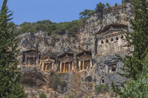 Famous Lycian Rock Tombs Ancient Caunos Town Dalyan Mugla Turkey — Stock Photo, Image