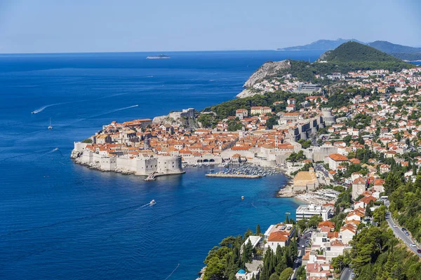 Вид Воздуха Старый Город Дубровник Голубое Море Горы Хорватия Далматинский — стоковое фото