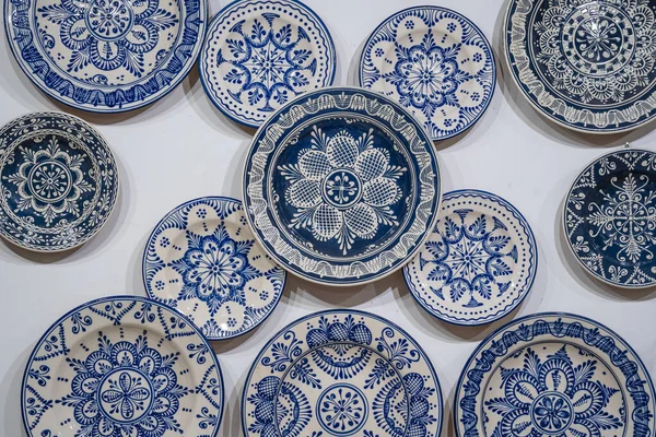 Traditional Hungarian Porcelain Handmade Blue Paint White Wall Street Market — Stock Photo, Image