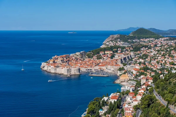Luftaufnahme Der Altstadt Dubrovnik Blaues Meer Und Berge Kroatien Dalmatinische — Stockfoto