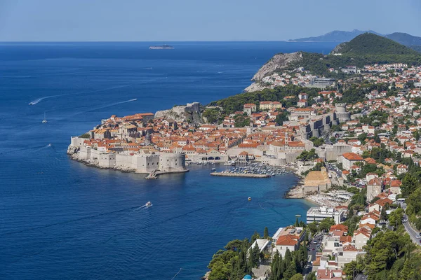 Veduta Aerea Della Città Vecchia Dubrovnik Mare Blu Montagne Croazia — Foto Stock