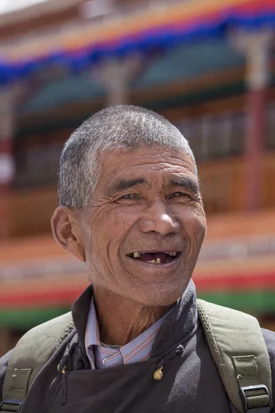 Ladakh India June 2015 Happy Tibetan Buddhist Old Man Hemis — Stock Photo, Image