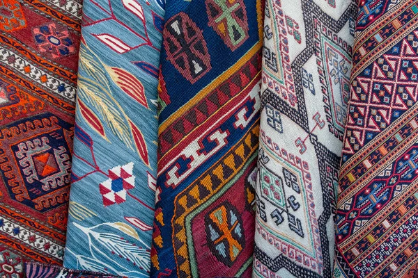 Traditional Carpets Sell Street Market Stall Turkey Close — Stock Photo, Image