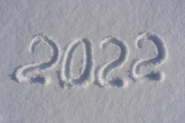 Feliz Año Nuevo 2022 Texto Signo Escrito Con Números Nieve —  Fotos de Stock
