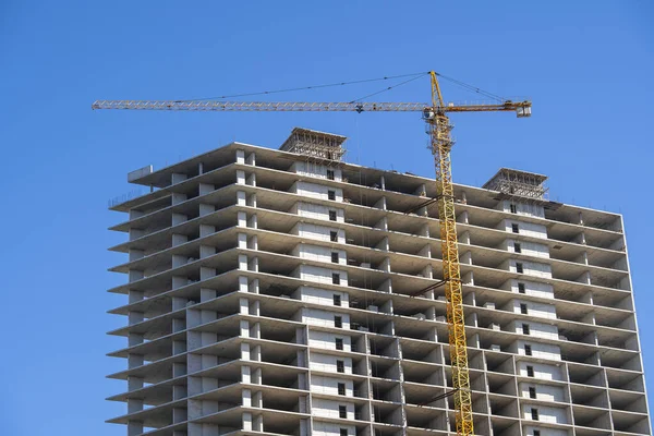 Construção Edifício Alto Com Guindaste Construção Edifícios Com Cofragem Guindaste — Fotografia de Stock