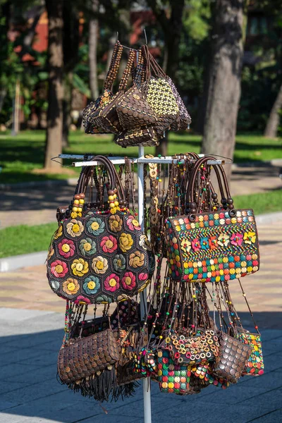 Colorful Handicraft Bag Street Market Beach Batumi Georgia Souvenir Products — Stock Photo, Image