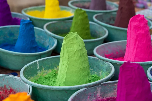 Colored Colorful Powder Kumkum Indian Street Market Sell Holi Festival Royalty Free Stock Images