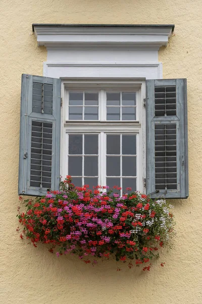 오스트리아에 꽃들로 뒤덮인 창문의 베이지 — 스톡 사진
