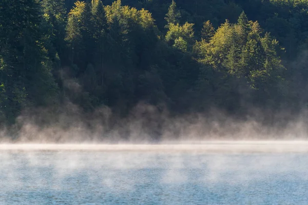 Világos Köd Plitvicei Tavak Felett Egy Nyári Napon Reggel Nemzeti — Stock Fotó