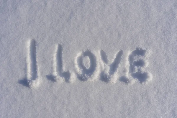 Texto Que Encanta Una Nieve Fresca Blanca Invierno Cerca Dibujos — Foto de Stock