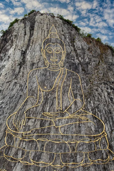 Golden Big Buddha Rock Cloudy Day Pattaya Thailand — Stock Photo, Image