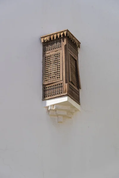 Closed Window Wooden Bars Old White Wall House Street Egypt — Stock Photo, Image