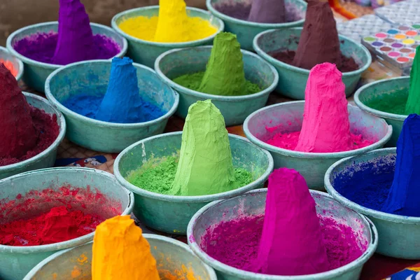 Colored Colorful Powder Kumkum Indian Street Market Sell Holi Festival — Stock Photo, Image
