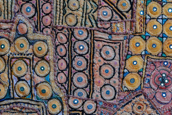 Detail Old Colorful Patchwork Carpet Background India Close Various Textures — Stock Photo, Image