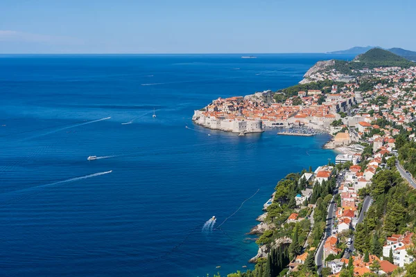 Veduta Aerea Della Città Vecchia Dubrovnik Mare Blu Montagne Croazia — Foto Stock