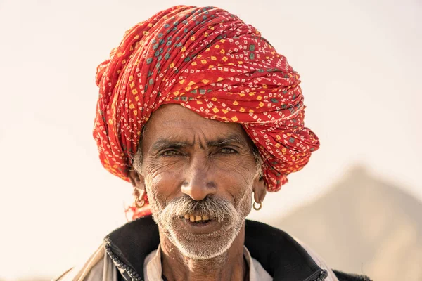 Pushkar India Novembre 2018 Uomo Indiano Nel Deserto Thar Durante — Foto Stock