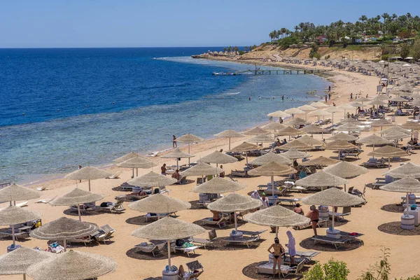 Sharm Sheikh Egypte Mei 2021 Mensen Ontspannen Een Luxe Zandstrand — Stockfoto