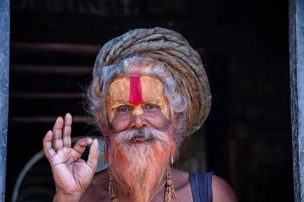 Katmandu Nepal Okt 2016 Äldre Sadhu Guru Mannen Poserar För — Stockfoto