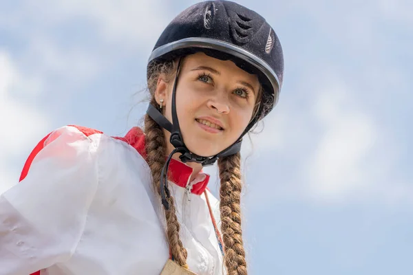 Slavuta Ukraine August 2021 Ukrainian Jockey Girl Participate Ethno Eco — Stock Photo, Image