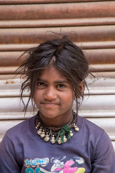 Ladakh Leh India June 2015 Poor Indian Beggar Girl Street — 图库照片