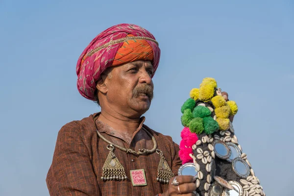 Пушкар Индия Ноября 2018 Года Индийский Человек Пустыне Тар Время — стоковое фото