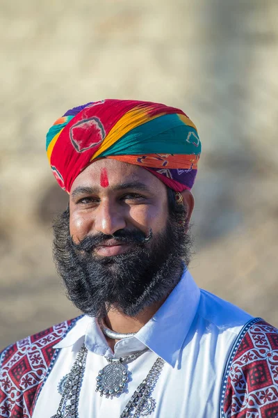 Jaisalmer Indien Feb 2017 Indisk Mand Iført Traditionel Rajasthani Kjole - Stock-foto