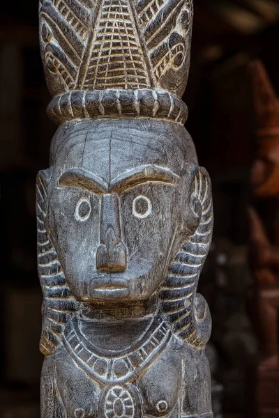 Statue Bois Ancienne Balinaise Dans Rue Ubud Île Bali Indonésie — Photo