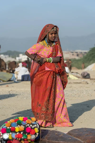 Pushkar India Novembre 2018 Giovane Ragazza Indiana Nel Deserto Thar — Foto Stock