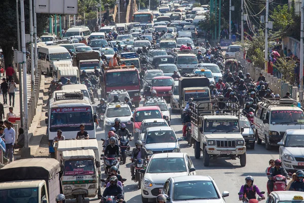 Kathmandu Nepal Oct 2016 Traffic Jam Air Pollution Central Kathmandu — Stock Photo, Image