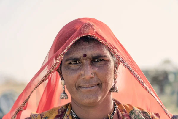 Pushkar Inde Nov 2018 Femme Indienne Dans Désert Thar Pendant — Photo