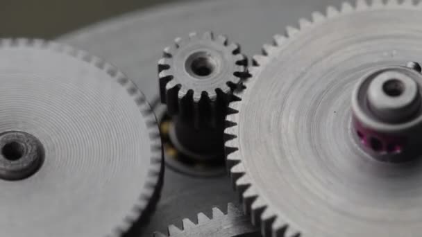 Växlar Roterande Mekanisk Anordning Maskinmetallväxlar Roterande Abstrakt Kugghjulsmaskiner Närbild Makro — Stockvideo