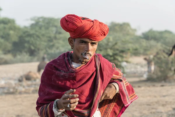 Pushkar Inde Nov 2018 Homme Indien Dans Désert Thar Pendant — Photo