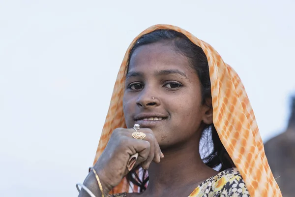 Pushkar Indien 2018 Indisches Junges Mädchen Der Wüste Thar Pünktlich — Stockfoto