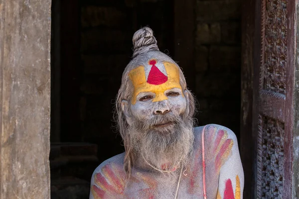 Katmandu Nepal Październik 2016 Starszy Sadhu Guru Pozuje Zdjęcia Ulicy — Zdjęcie stockowe