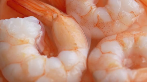 Juicy Delicious Peeled Shrimp Sauce Close Rotate Preparation Seafood Dish — Stock Video