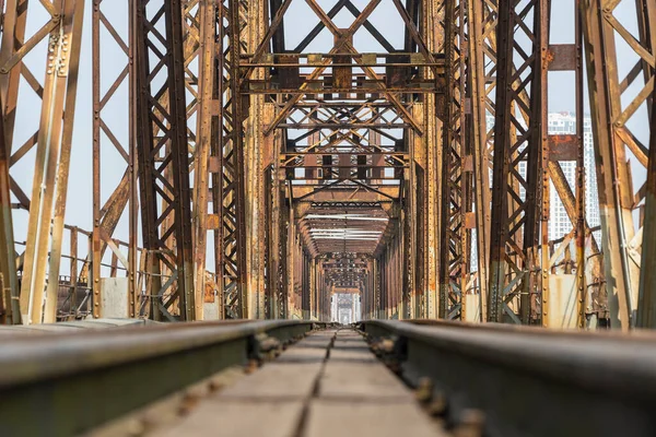 Antico Ponte Ferroviario Acciaio Ferrovia Long Bien Bridge Hanoi Vietnam — Foto Stock