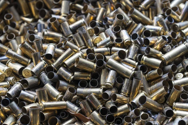 Pile Used Pistol Cartridges Close Bunch Empty Pistol Shells Background — Stock Photo, Image