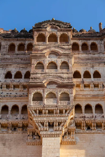 Detalles Del Fuerte Jodhpur Atardecer Majestuoso Fuerte Encaramado Parte Superior — Foto de Stock