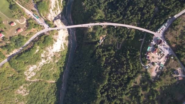 Letecký Pohled Kaňon Řeky Tara Hory Most Djurdzhevich Černá Hora — Stock video