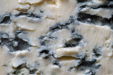 Mavi peynir arkaplanı ve desen kesikte, üst görünümde, kapat, makro