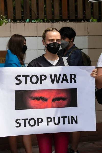 Bangkok Thailand Februar 2022 Demonstranten Protestierten Vor Der Russischen Botschaft — Stockfoto