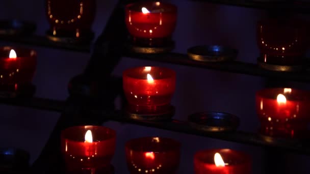 Red Candles Burning Catholic Church Lighted Faithful Austria Close — Video