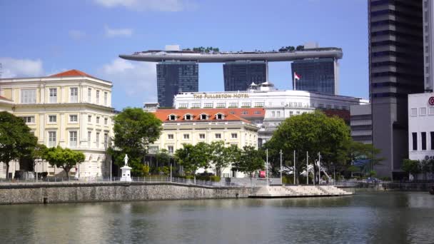 Singapur Ciudad Singapur Febrero 2020 Singapore River Embankment City Center — Vídeo de stock
