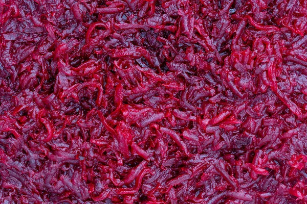 Bakgrund Och Konsistens Färsk Saftig Riven Rödbetor Grönsak Närbild Ovanifrån — Stockfoto