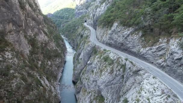 Aerial View Tara River Canyon Big Mountains Road Cars North — Stock Video