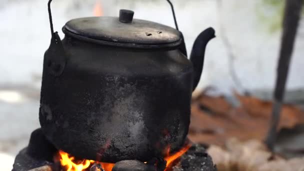 Old Kettle Bonfire Countryside Close Vietnam — Video Stock