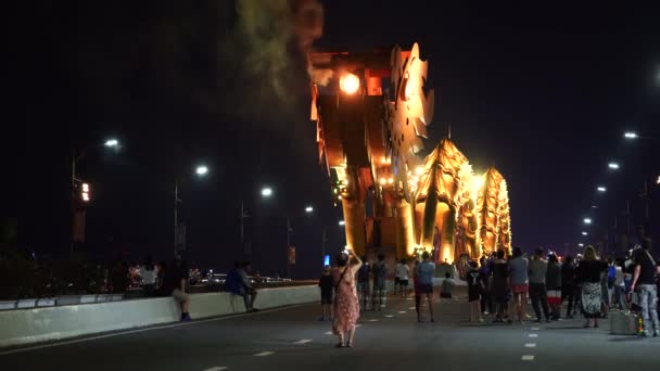 Nang Vietnam March 2020 Iconic Dragon Bridge Danang Breathes Fire — Stock video